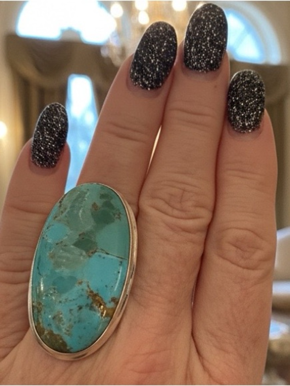 Blue moon Turquoise Oval Stone Statement Ring - sterling silver setting